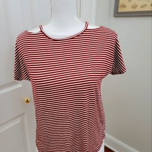 girls stitch fix size large cold shoulder dolman top red and white stripe NWT